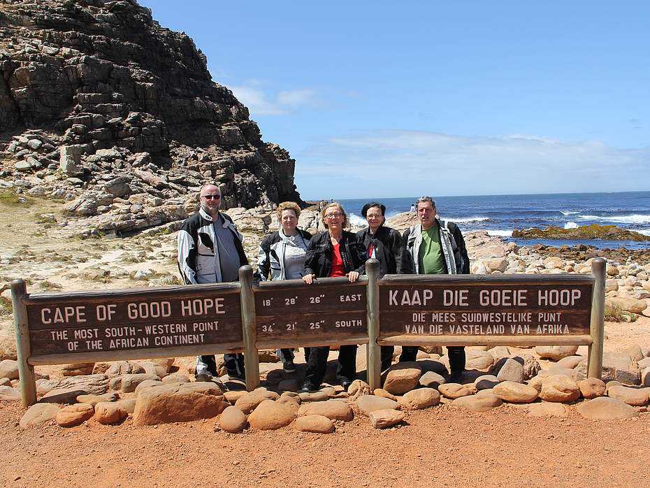 Begeisterte Motorradfahrer am Cape of Good Hope